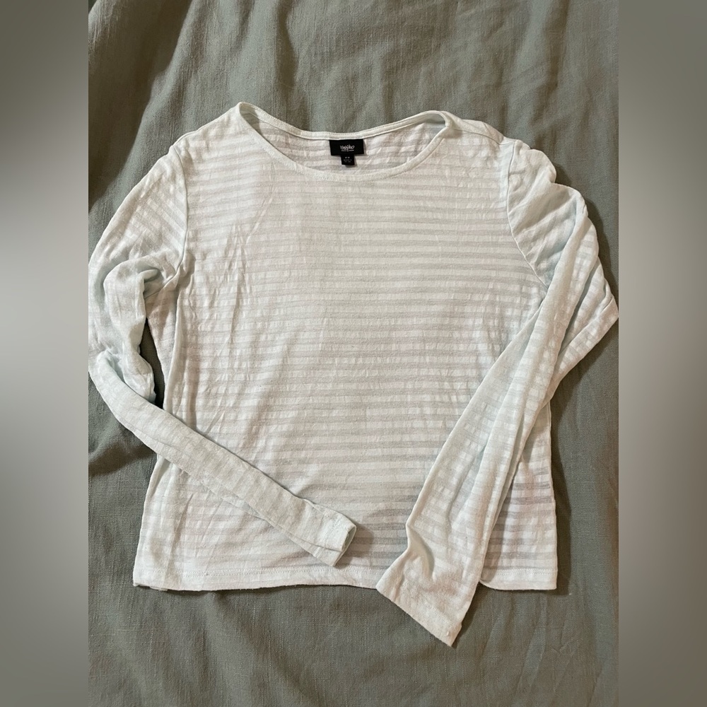Baby blue striped cropped long sleeve shirt